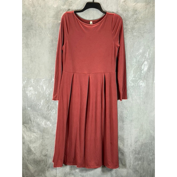 24SEVEN Comfort Apparel Woman's Brick Crewneck Long-Sleeve Pocket Dress SZ XL