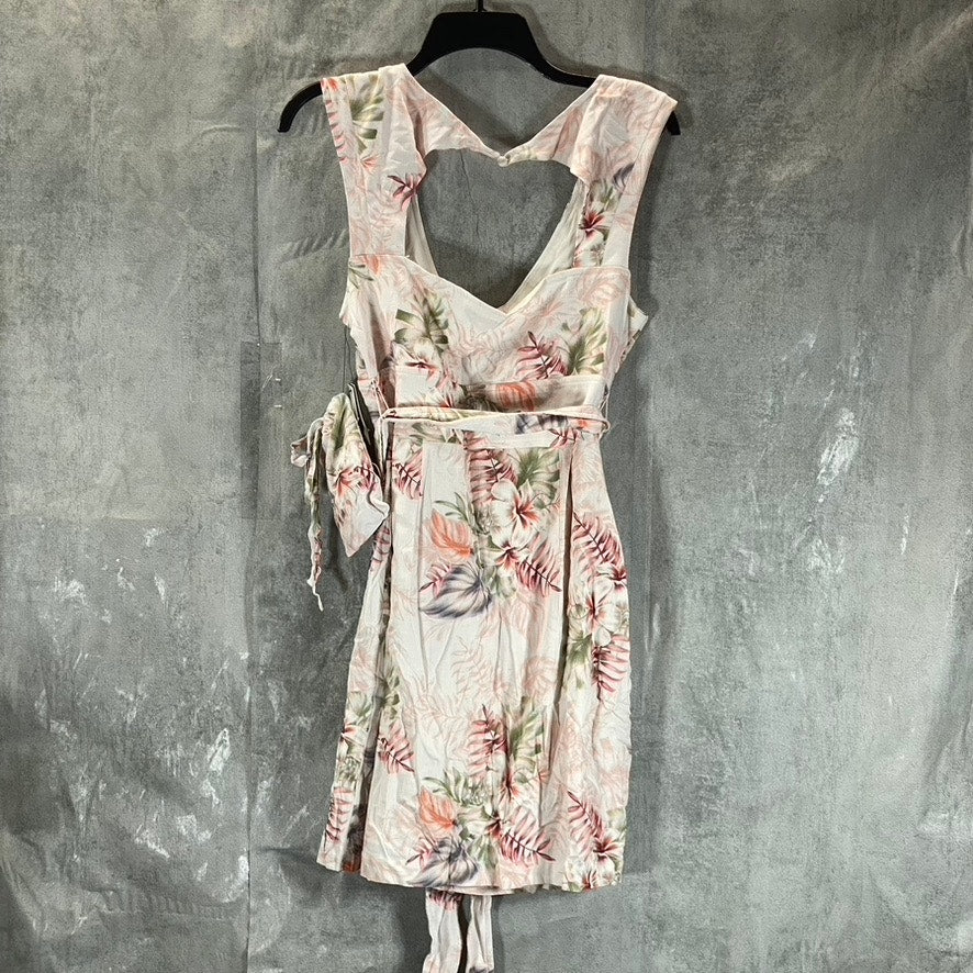 GUESS Women's Beach Tropical Print Tristan Zip-Front Cutout-Back Belted Dress