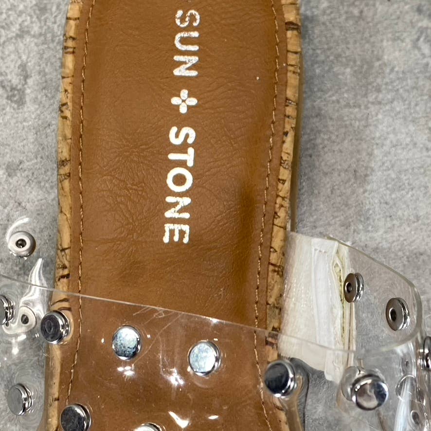 SUN+STONE Women's Clear Studded Easten 2 Slide-On Flat Sandals SZ 10