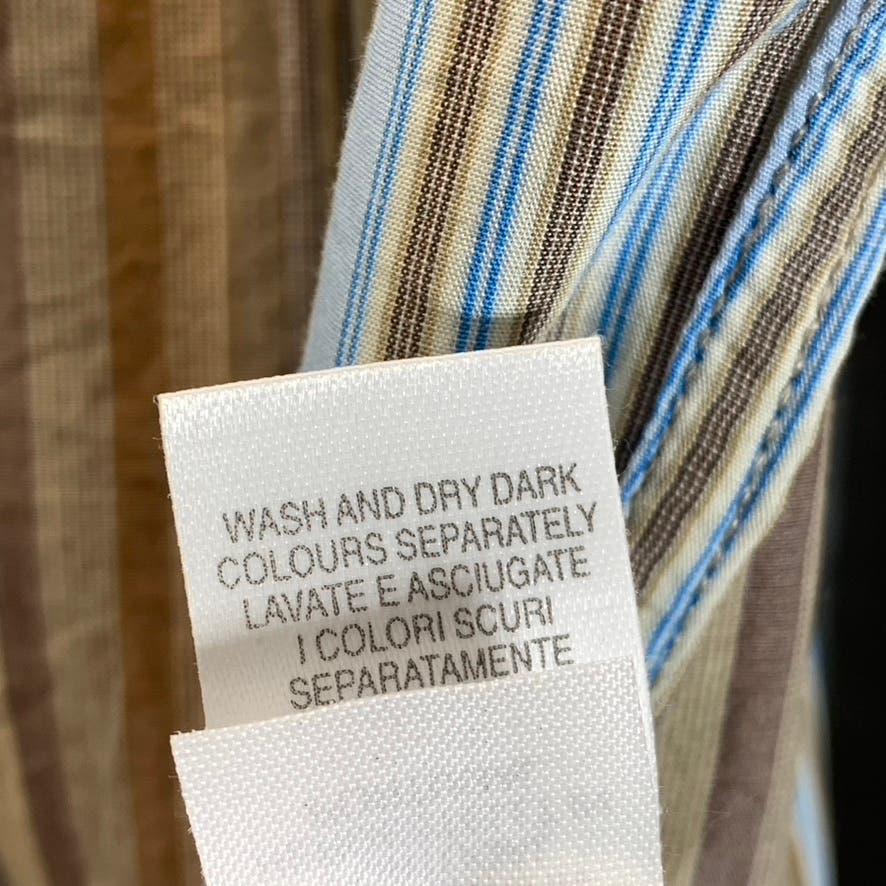 PS. PAUL SMITH Men's Brown/Blue Striped Satin-Trim Wide Cuff Shirt SZ NA