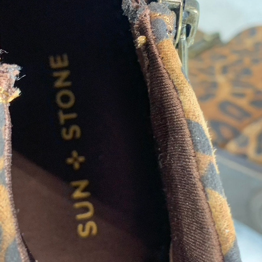 SUN+STONE Women's Brown Leopard Abby Double-Zip Round-Toe Block-Heel Booties SZ6