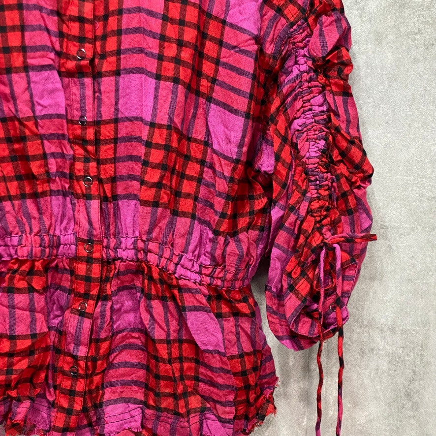 FREE PEOPLE Red Pacific Dawn Plaid Top SZ M