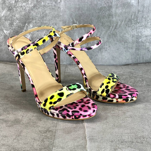 GUESS Women's Multicolor Cheetah Print Tarena Ankle-Strap Stiletto Sandals SZ9.5