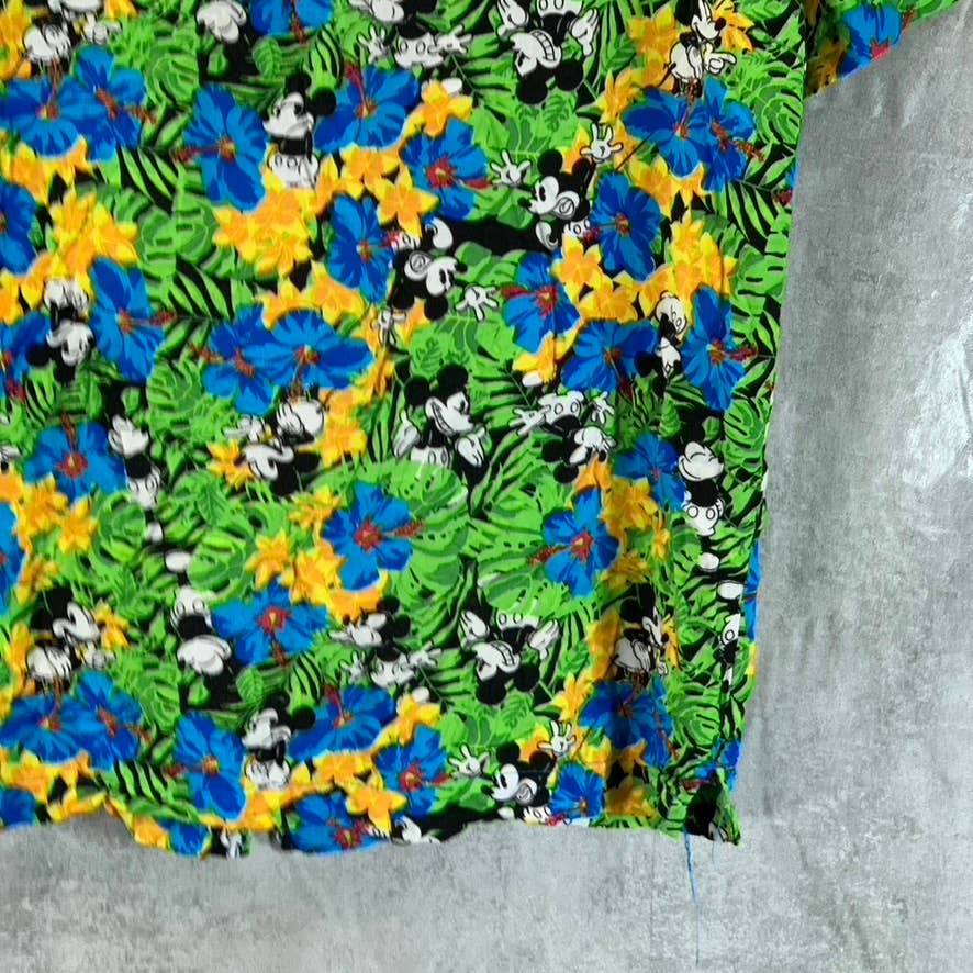 DISNEY Men's Green Mickey-Mouse Tropical Button-Up Short-Sleeve Shirt SZ M