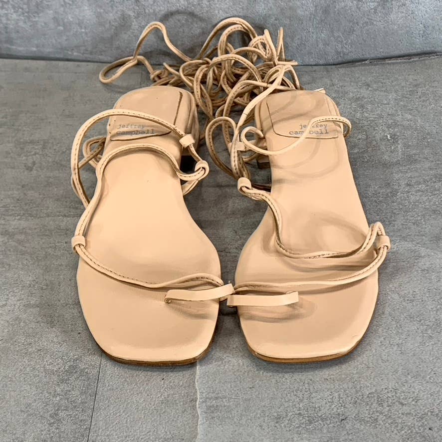 JEFFREY CAMPBELL Women's Blush Leather Agate-2 Square-Toe Block-Heel Sandals SZ7