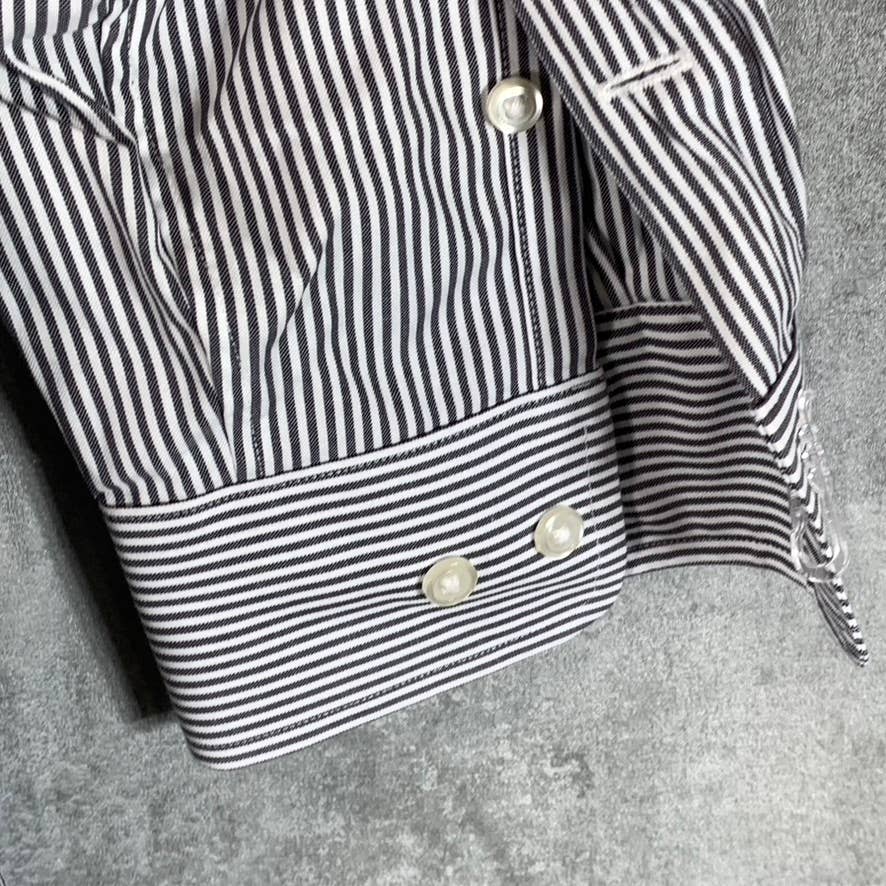 PAUL FREDRICK Men's Blue Pinstripe Button-Up Long-Sleeve Dress Shirt SZ 15.5-32