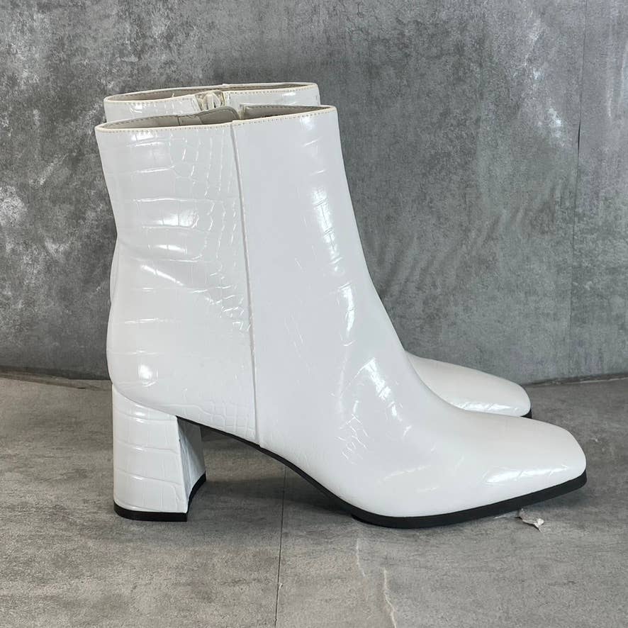 INC INTERNATIONAL Women's White Croc Dasha Square-Toe Block-Heel Boots SZ 9.5