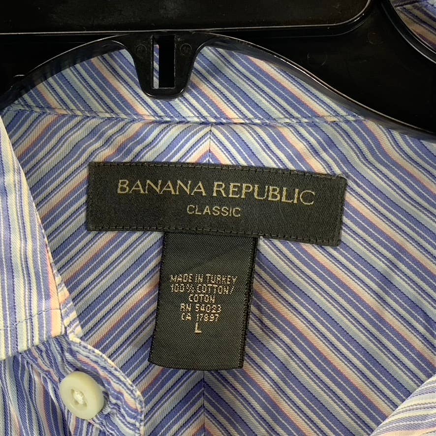 BANANA REPUBLIC Men's Light Blue Pinstripe Classic-Fit Button-Up Shirt SZ L