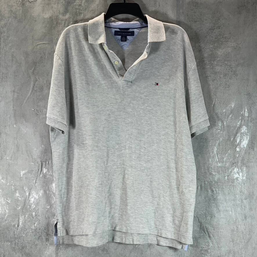TOMMY HILFIGER Men's Heather Grey Classic-Fit Pique Short-Sleeve Polo Shirt SZ L