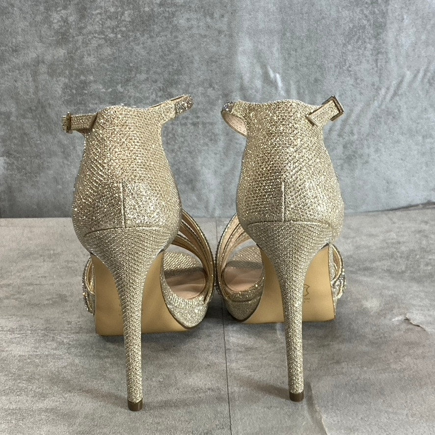 NINA Women's Soft Platino Dreamland Freyja Rhinestone Embellished Open-Toe Stiletto Sandals SZ 7.5