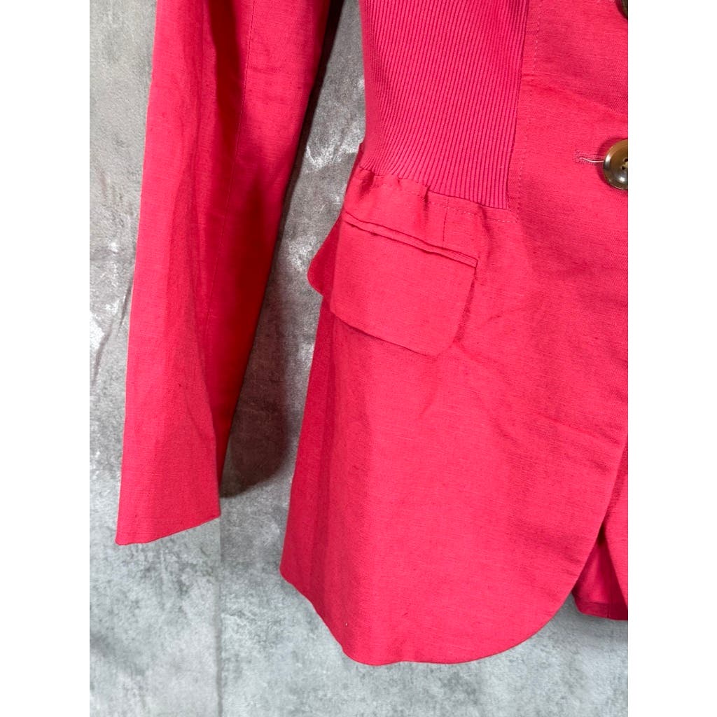 7 ALL FOR MANKIND Women's Sample Geranium Cinched Waist Two-Button Blazer SZ M