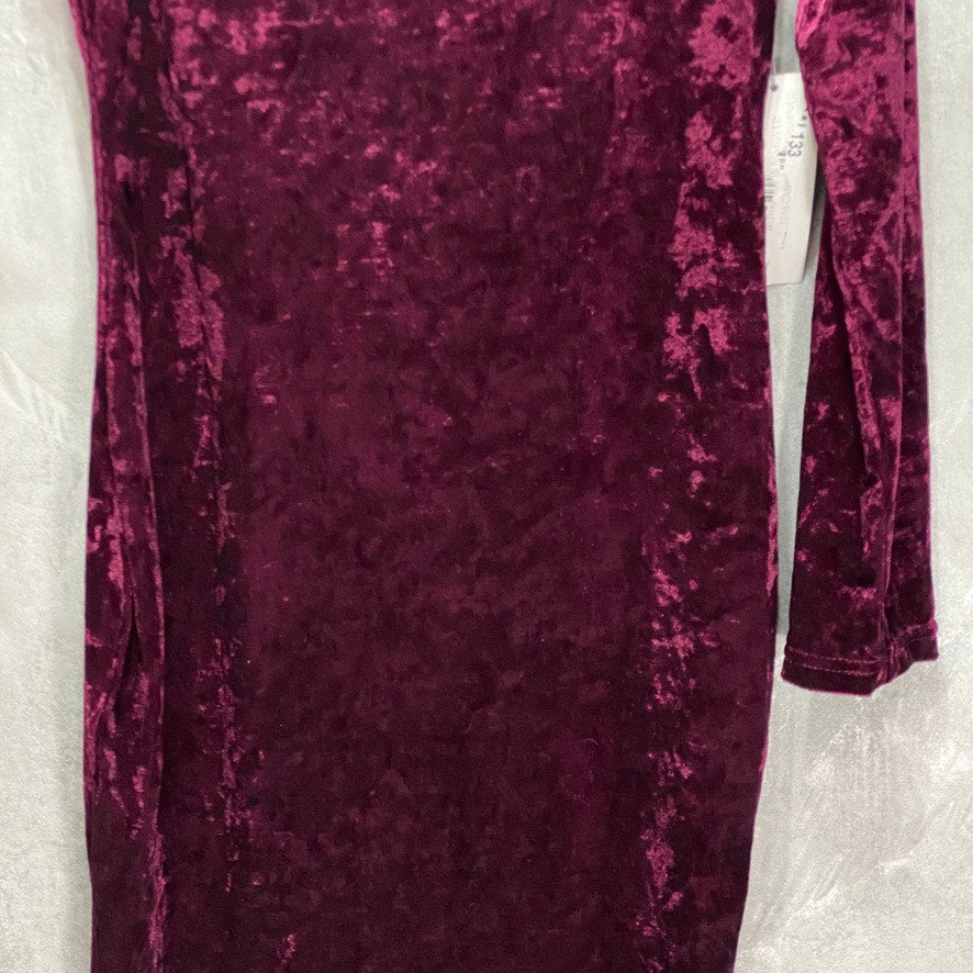 AX PARIS Plum Crushed Velvet Boat Neck One Sleeve Mini Dress SZ 6