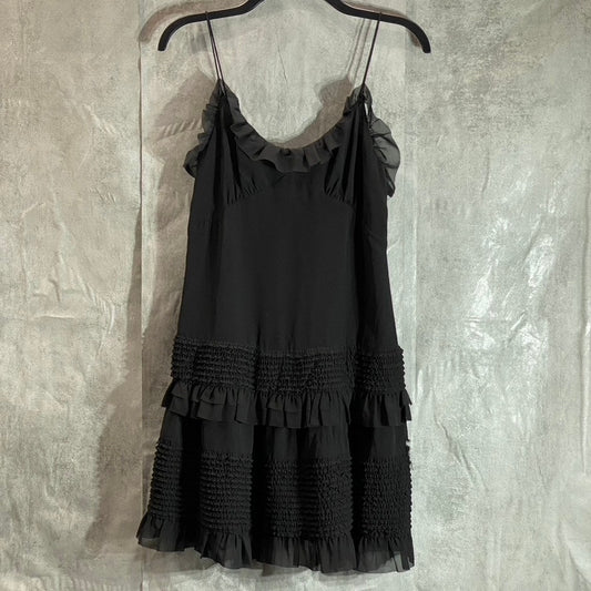 ALLSAINTS Women's Black Sanse Thin-Strap Smocked Tulle-Ruffle Mini Dress SZ 2