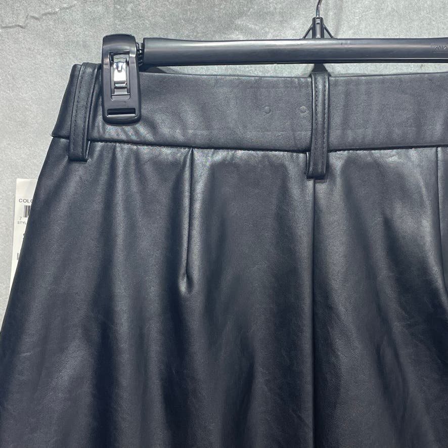 BAR III Solid Black Faux Leather Pull-On Mini Skirt SZ S