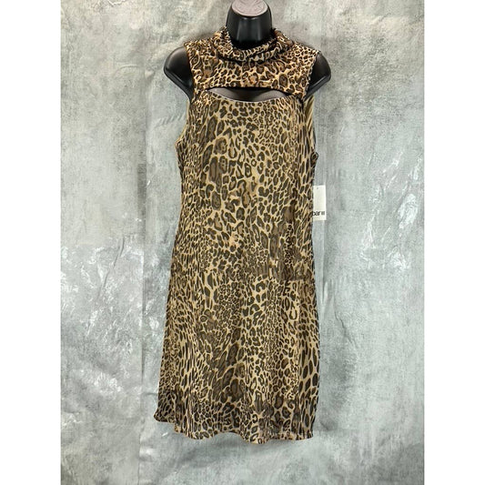 BAR III Women's Cheetah Printed Sleeveless Mock-Neck Cutout Bodycon Dress SZ XL