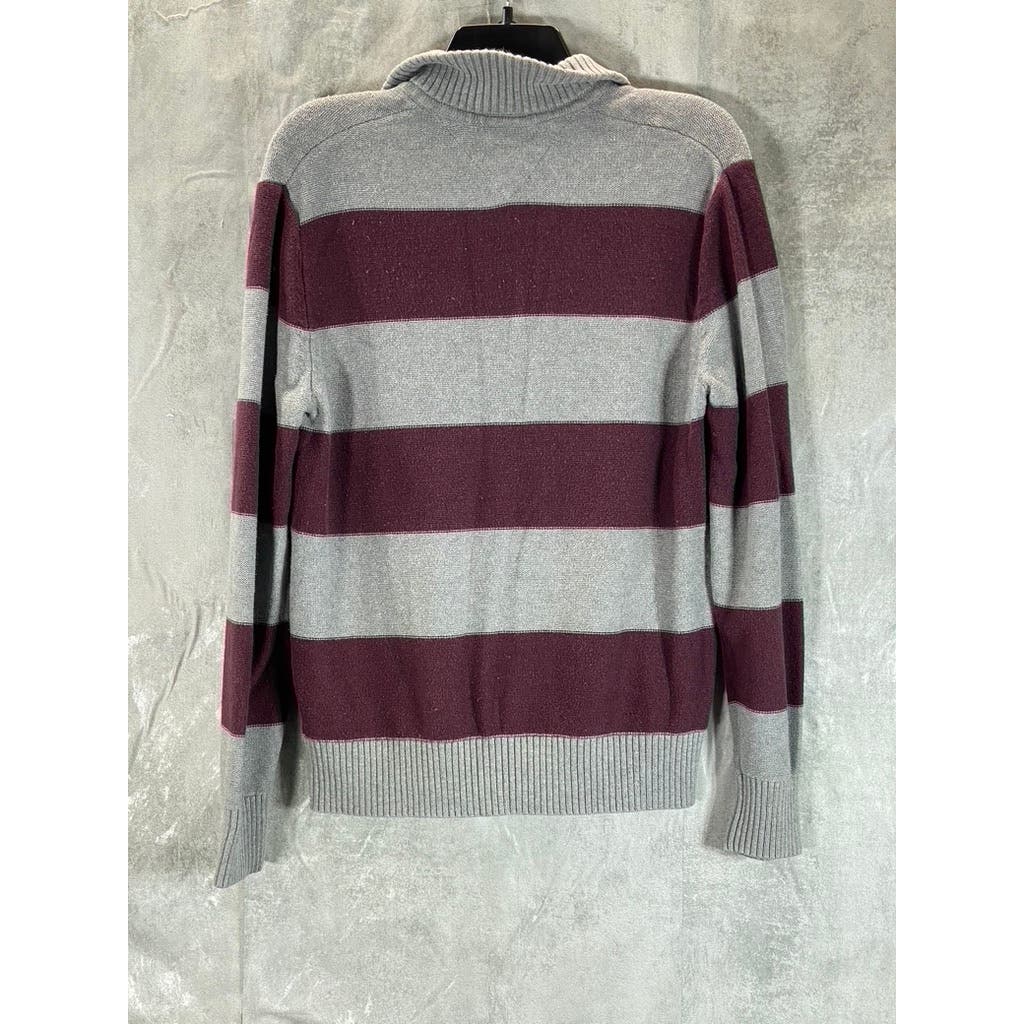 TOMMY HILFIGER Men's Grey/Burgundy Stand collar Zip-Up Sweater SZ S