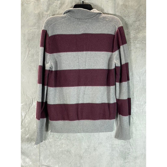 TOMMY HILFIGER Men's Grey/Burgundy Stand collar Zip-Up Sweater SZ S