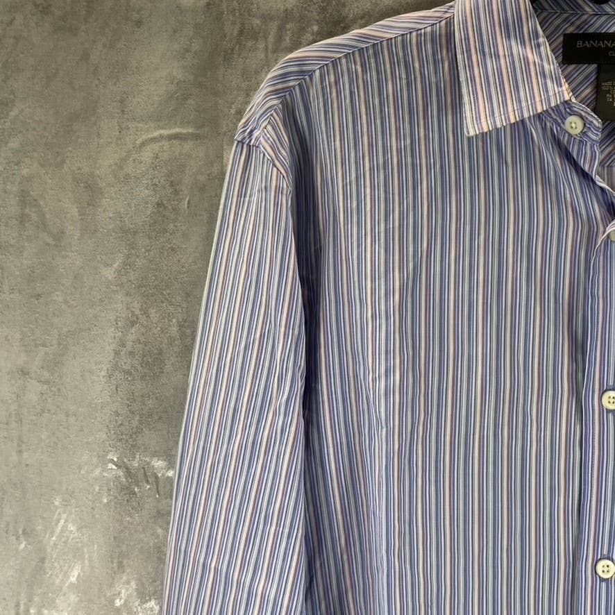 BANANA REPUBLIC Men's Light Blue Pinstripe Classic-Fit Button-Up Shirt SZ L