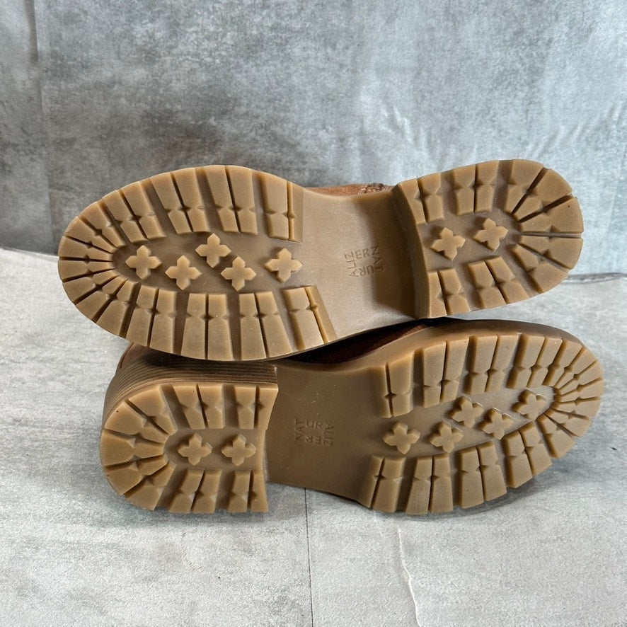 NATURALZIER Women's Tan Abbott Round-Toe Side-Zip Stacked Block-Heel Boots SZ 10