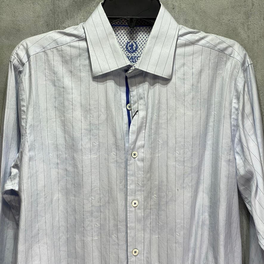 BUGATCHI UOMO Light Blue Stripe Shaped Fit Long Sleeve Button-Up Shirt SZ S