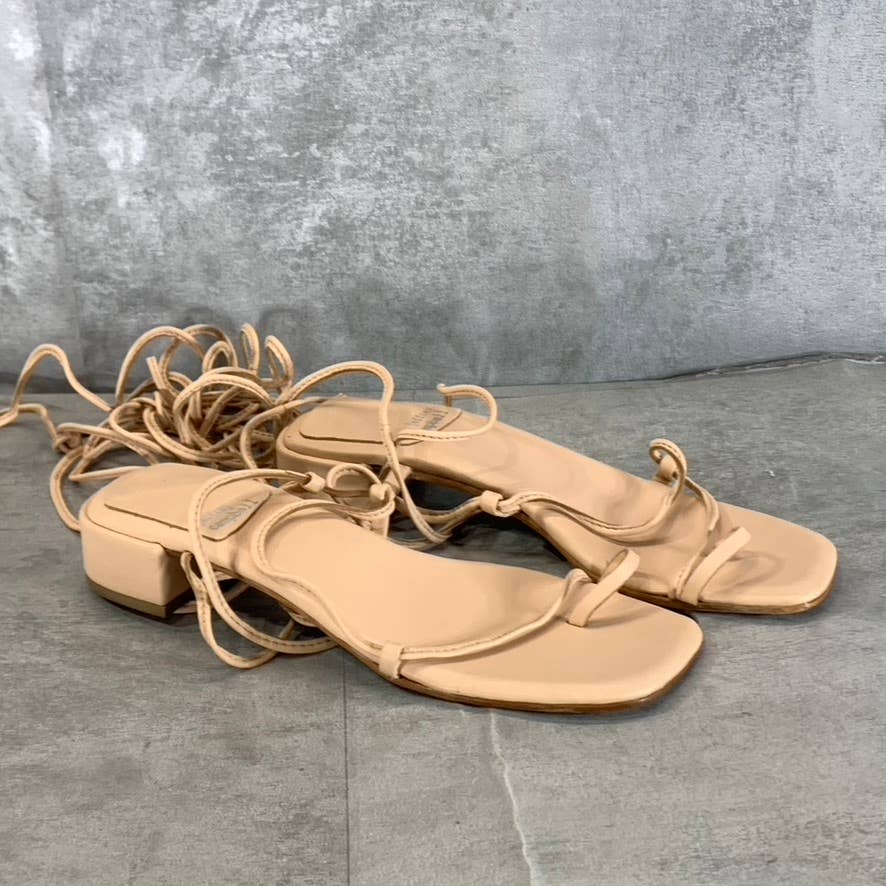 JEFFREY CAMPBELL Women's Blush Leather Agate-2 Square-Toe Block-Heel Sandals SZ7