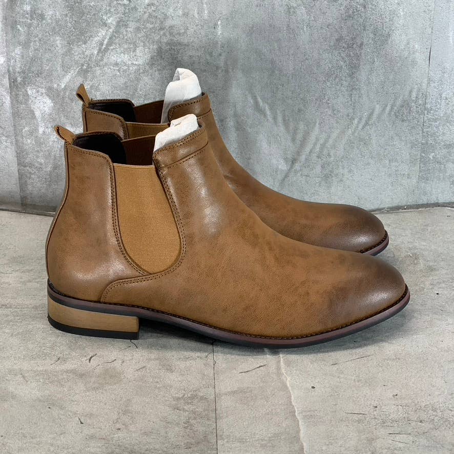 VANCE CO. Men's Chestnut Faux Leather Landon Pull-On Chelsea Dress Boots SZ 9.5