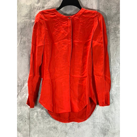 J.CREW Women's Bold Red Button-Up Long Sleeve Collarless Top SZ 00