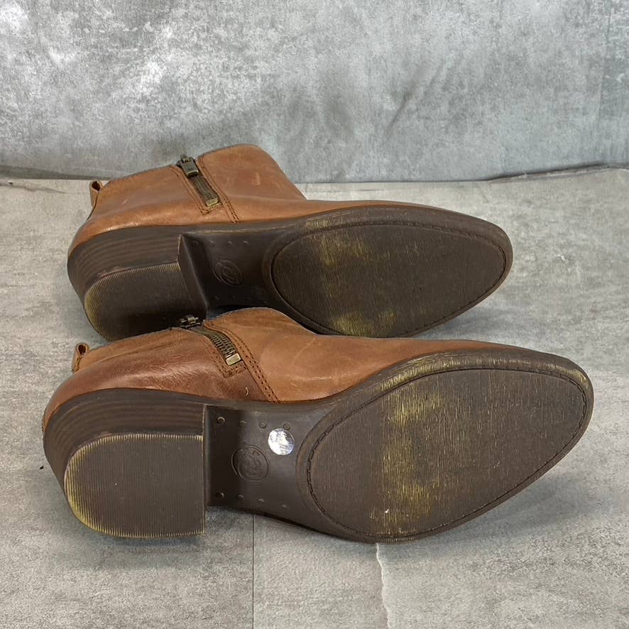 LUCKY BRAND Women's Toffee Barillos Leather Basel Double Block-Heel Boots SZ 6.5