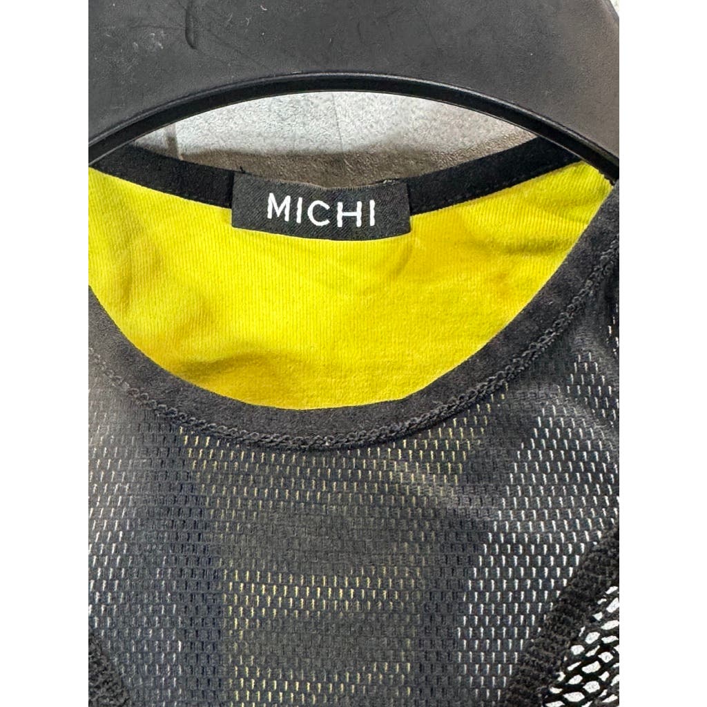 MICHI Women's Black/Yellow Mesh Racerback Sports Bra SZ S