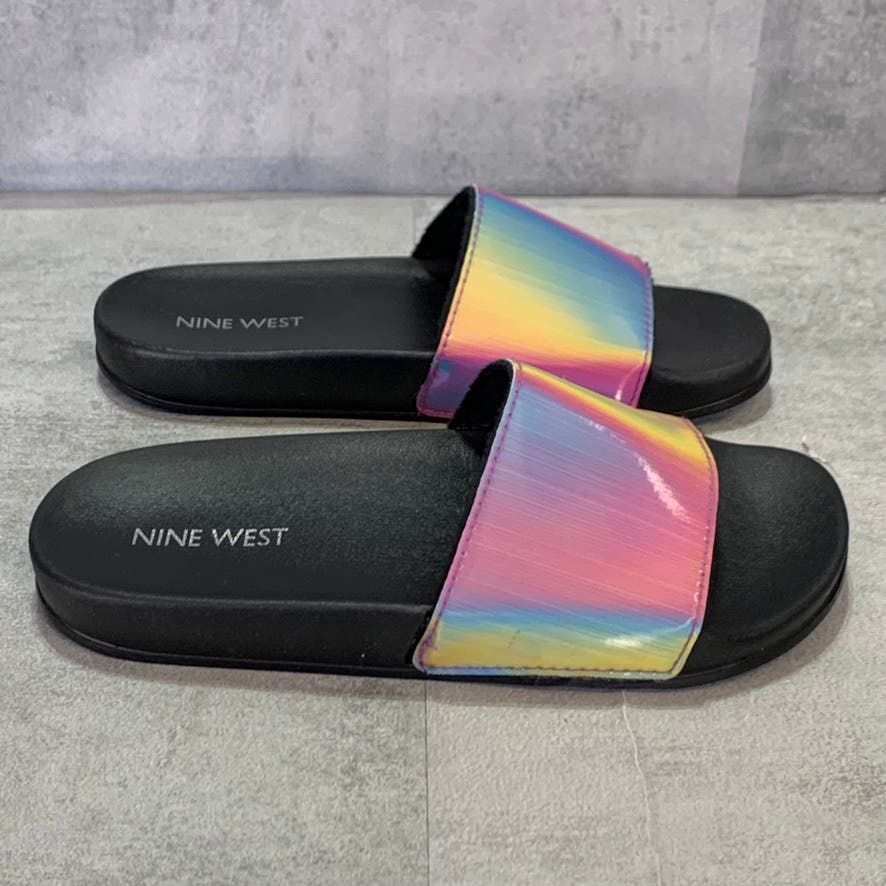NINE WEST Black Iridescent Vamp Sandbar 3 Slide Women Sandals SZ 5