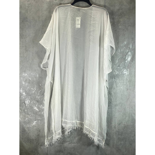 INC INTERNATIONAL CONCEPTS Women's White Open-Front Fringe Kimono Coverup SZ OS