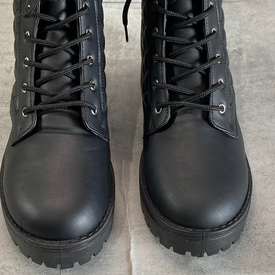 OLIVIA MILLER Women's Black Alexandria Quilted Lug Sole Lace-Up Combat Boots