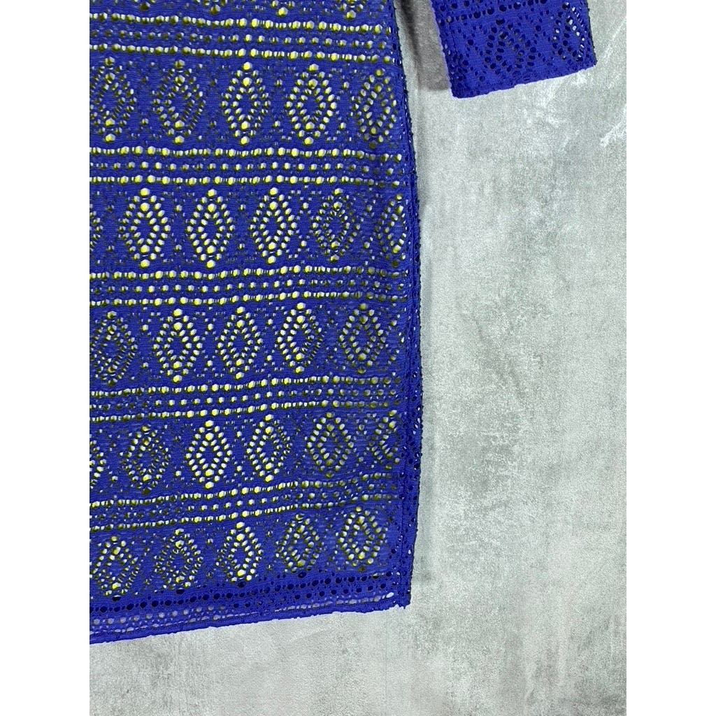 MARC NEW YORK ANDREW MARC Women's Dark Blue Lace V-Neck 3/4 Sleeve Dress SZ M