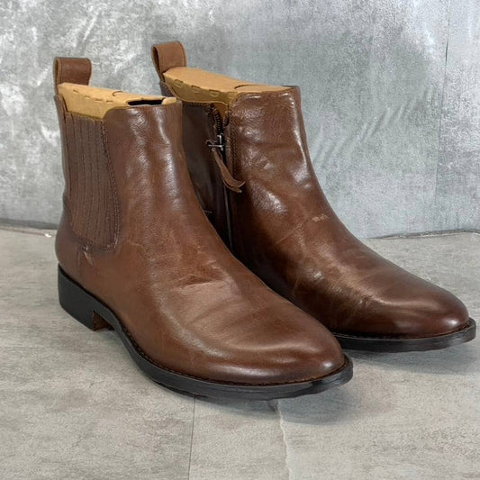 FRANCO SARTO Women's Brown Leather Linc Side-Zip Almond-Toe Booties SZ 10