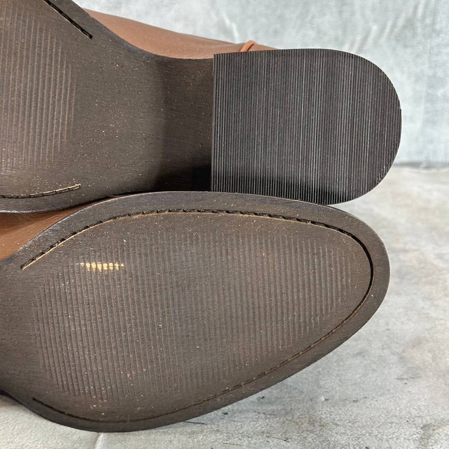 DINGO Men's Brown Leather Montana Almond-Toe Block-Heel Western Boots SZ 8.5