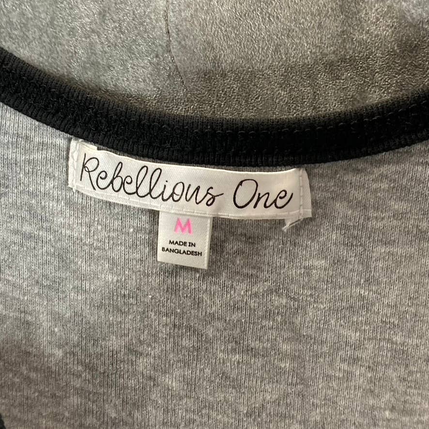 REBELLIOUS ONE Juniors' Heather Grey Butterfly Embroidered Tank Top SZ M