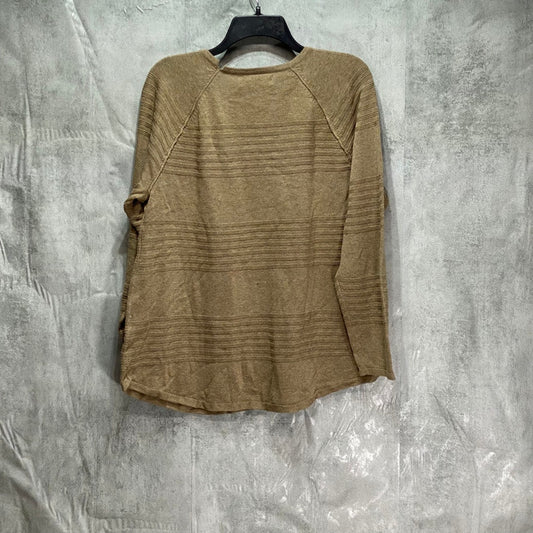 KAREN SCOTT Petite Chestnut Textured Crewneck Curved-Hem Long Sleeve Pullover Sweater SZ P/L