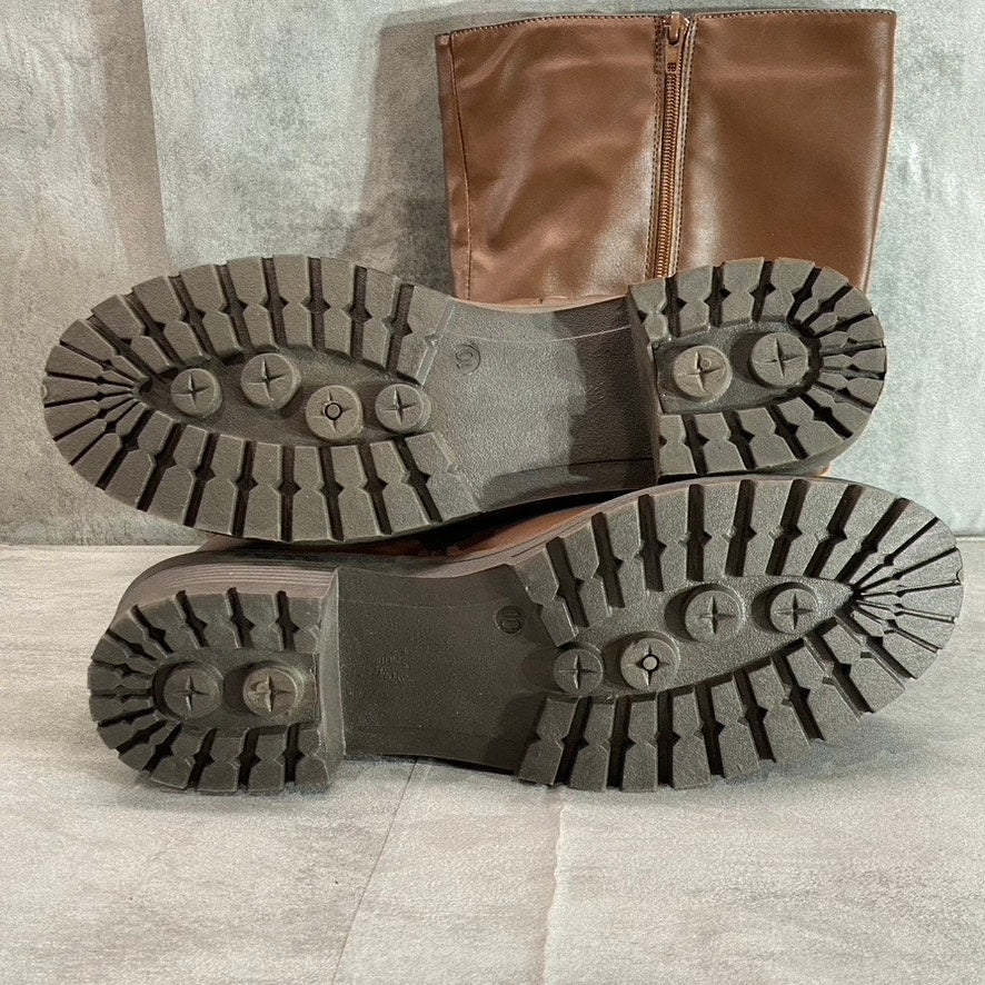 OLIVIA MILLER Women's Dark Brown Faux Leather Kristen Riding Knee-High Boots SZ 10