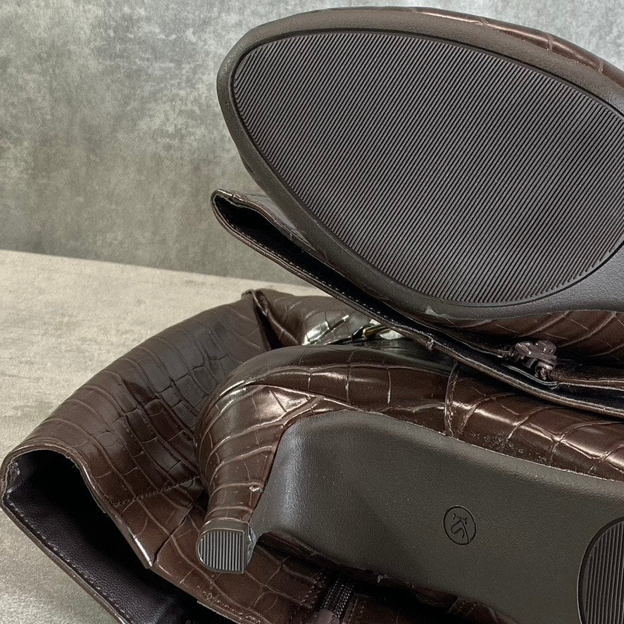 KAREN SCOTT Women's Wide Calf Brown Croc Embossed Hanna Dress Boots SZ 8WC