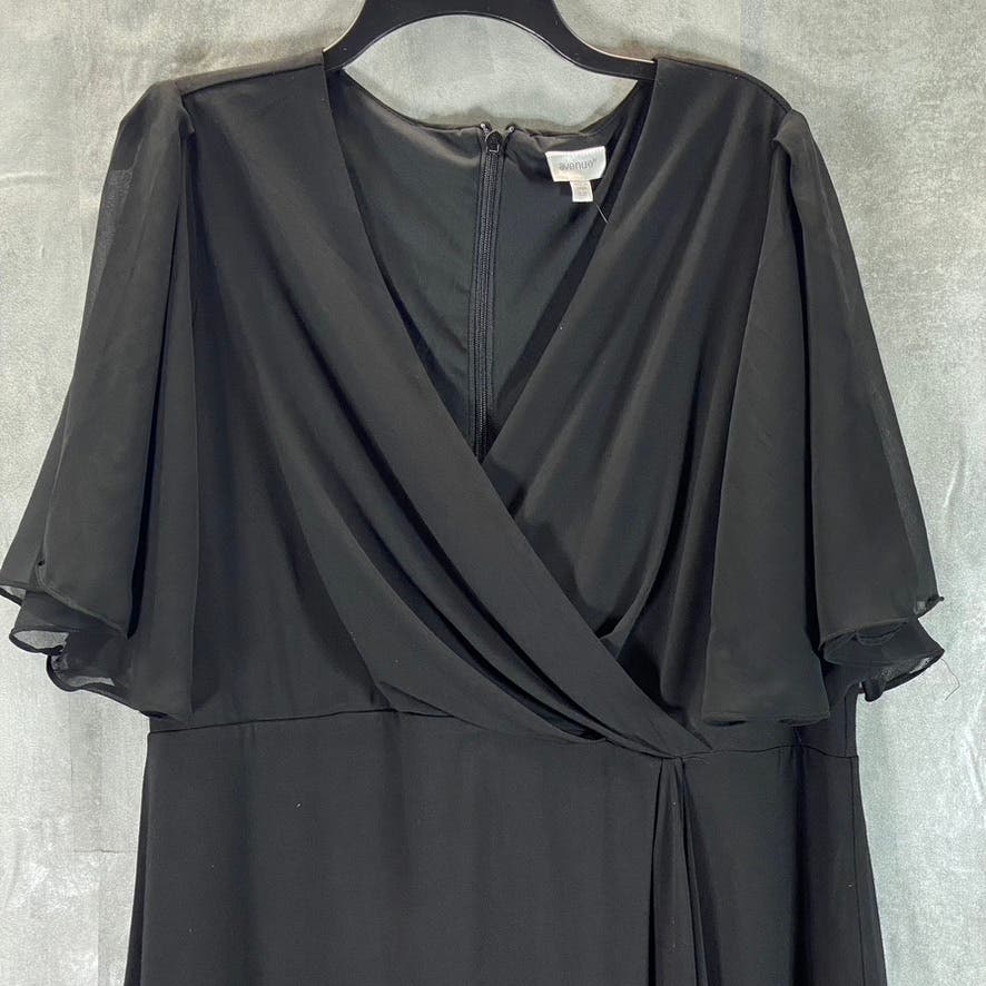 AVENUE Women's Plus Size Black Flutter Mesh Sleeve Faux-Wrap Dress SZ 18W