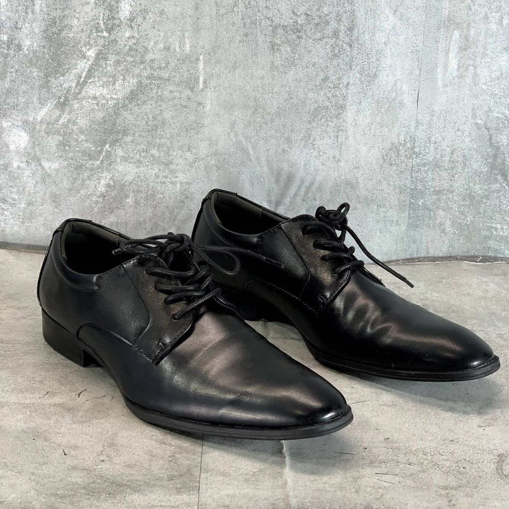 ALFANI Men's Black Faux-Leather Andrew Plain-Toe Lace-Up Derbys SZ 10.5