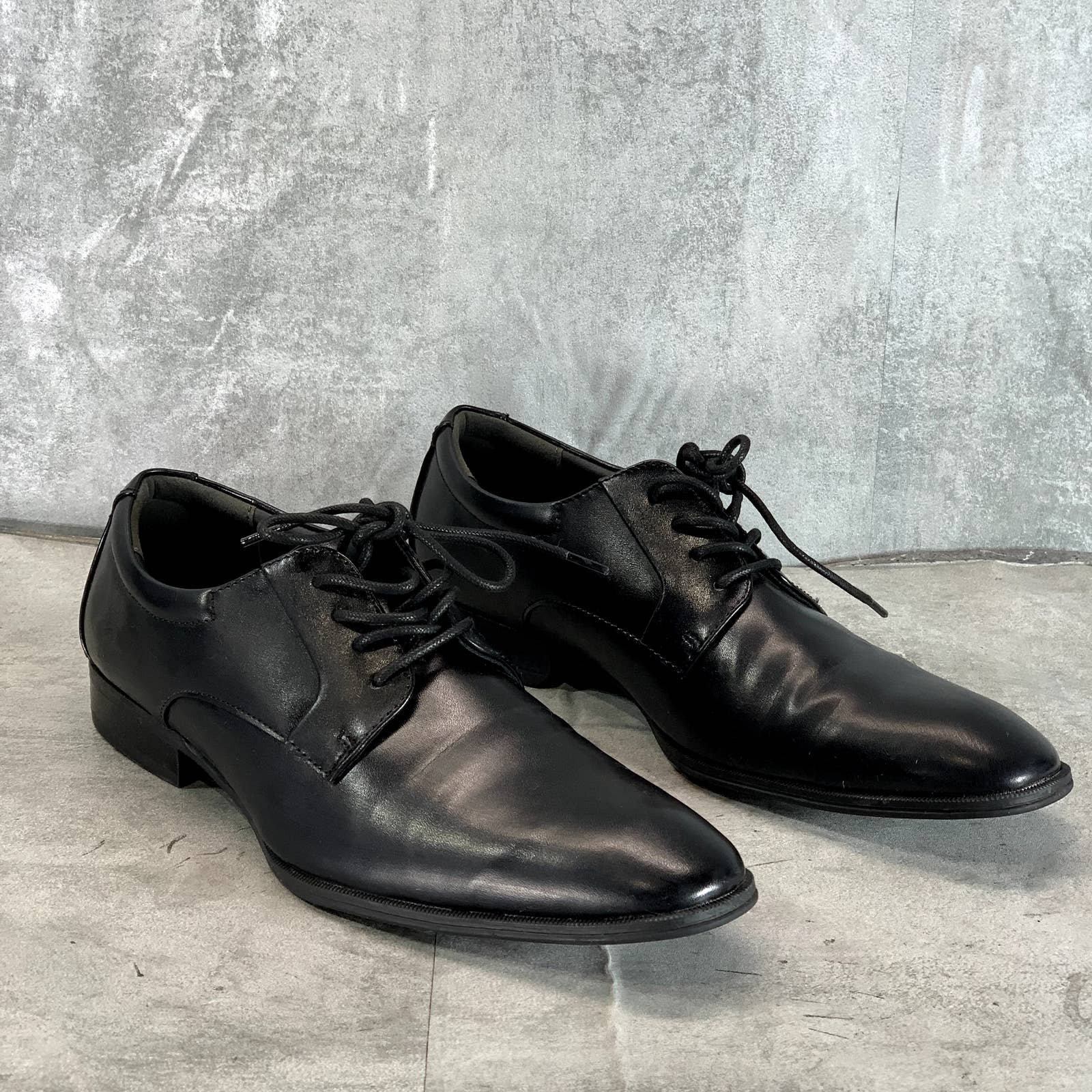 ALFANI Men's Black Faux-Leather Andrew Plain-Toe Lace-Up Derbys SZ 10.5