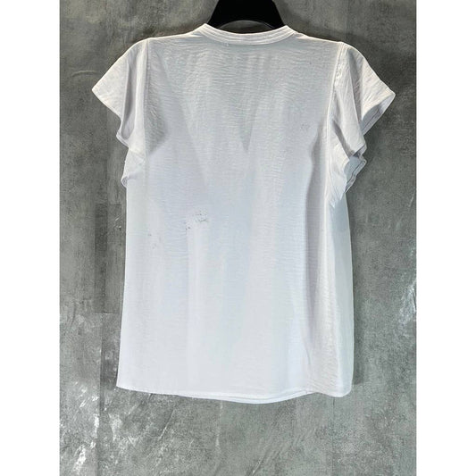 ALFANI Women's Bright White Tie-Neck Flutter-Sleeve Top SZ M