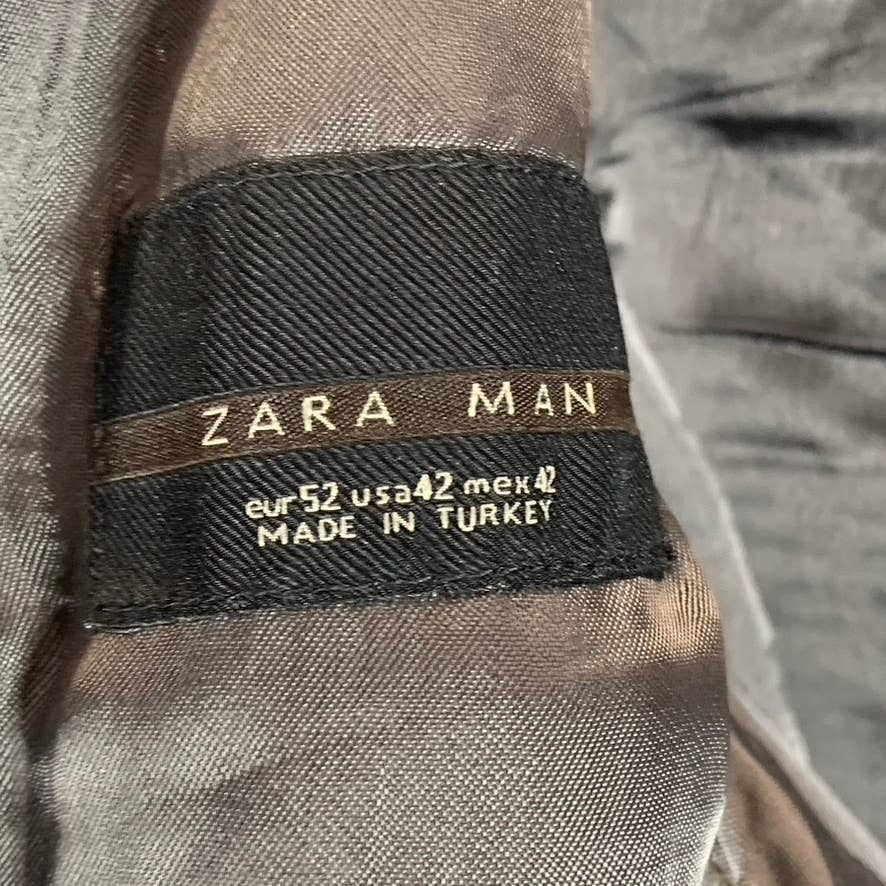 ZARA MAN Men's Grey Sharkskin Two-Button Suit Jacket SZ 42
