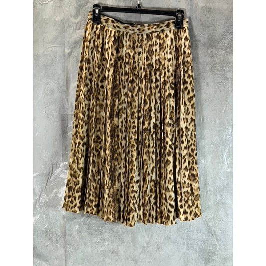 J.CREW Women's Tan Leopard Print Pleated Midi Skirt SZ 0