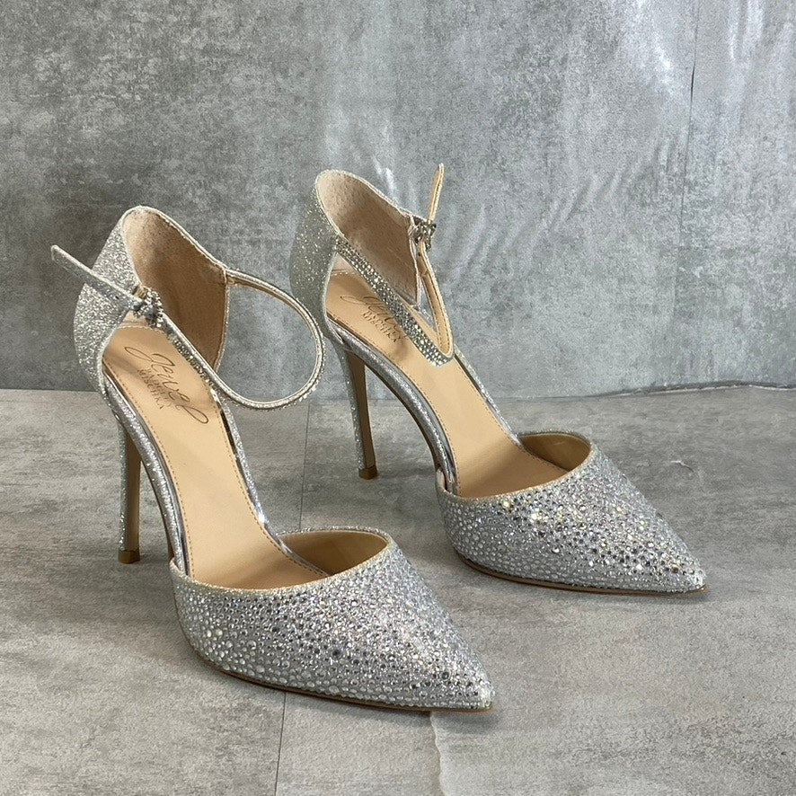 JEWEL BAGLEY MISCHKA Women's Silver Glitter Jailene Pointed-Toe Stiletto Pumps SZ 7.5