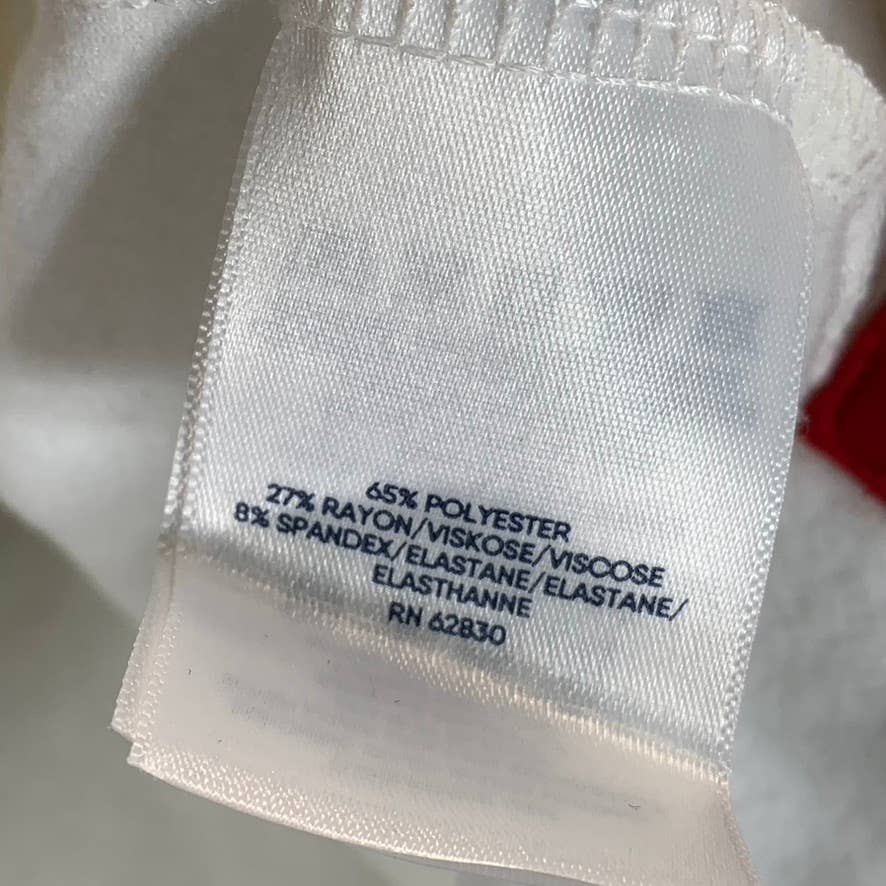 LANDS' END Women's White/Red Trim Crewneck Lounge Long-Sleeve Top SZ M