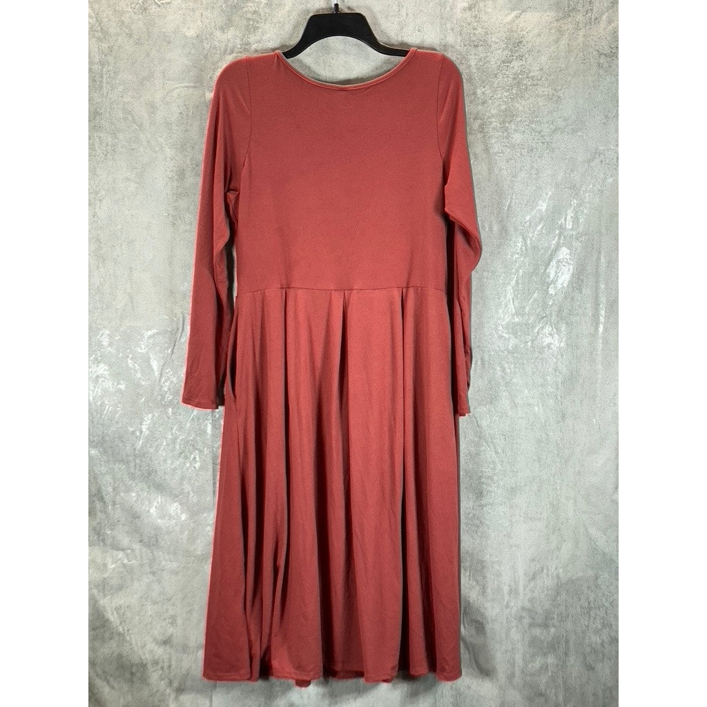 24SEVEN Comfort Apparel Woman's Brick Crewneck Long-Sleeve Pocket Dress SZ XL