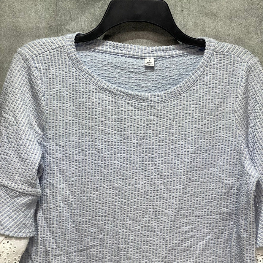 UNBRANDED Blue Textured Crewneck Layered Short Sleeve Top SZ S