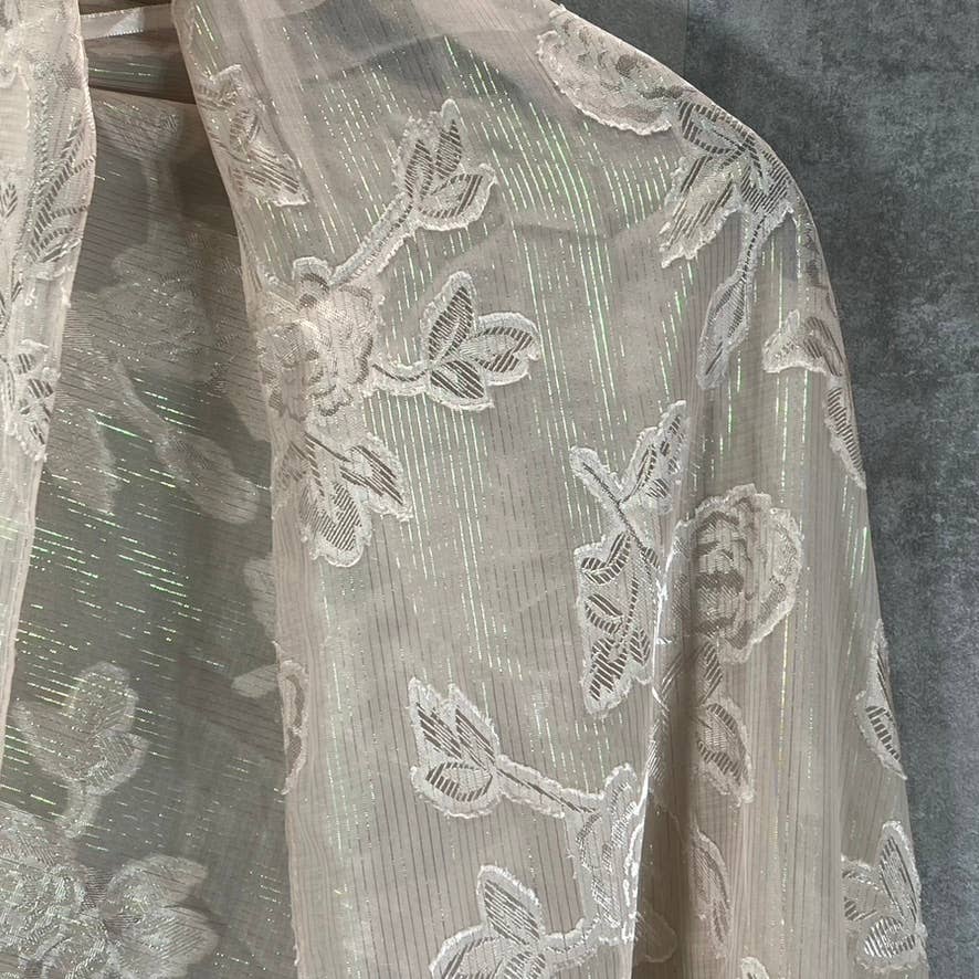 INC Women's Blush Floral-Print Sheer Metallic Fringe-Trim Wrap SZ OS